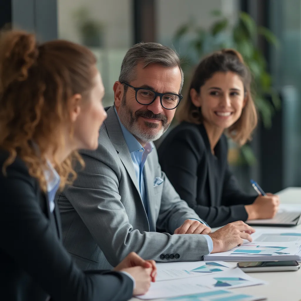 Equipe de consultores financeiros em reunião